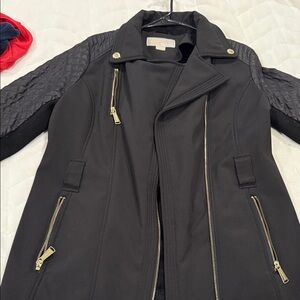 Michael Kors Black Leather Jacket with Gold Accents